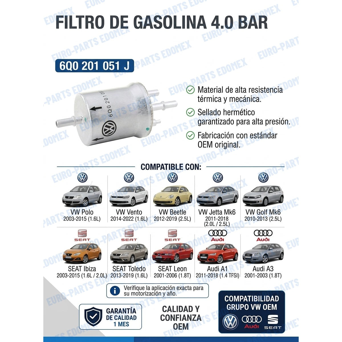 Filtro Gasolina 4 Bar 6Q0201051J - Beetle Jetta Polo Vento Ibiza Leon