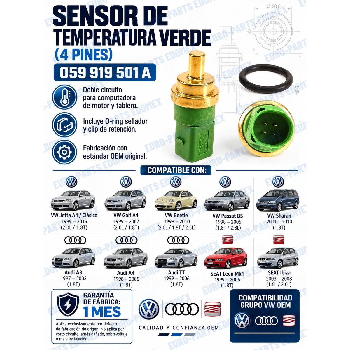 Bulbo Sensor Temperatura Verde 059919501a - Jetta Golf