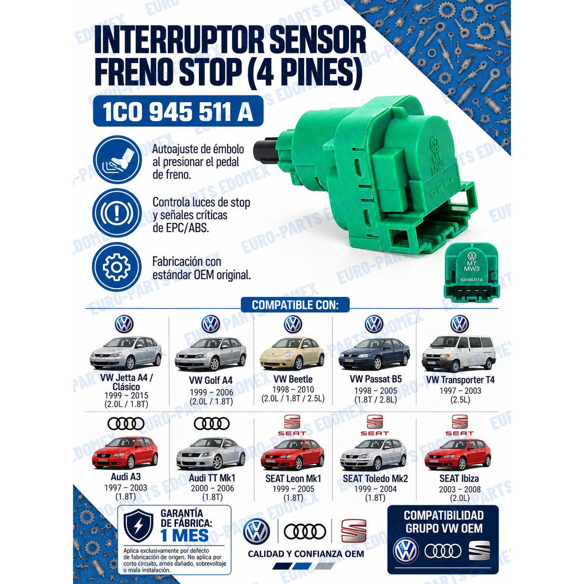 Switch Sensor Freno Stop A4 4 Pines 1c0945511a - Jetta