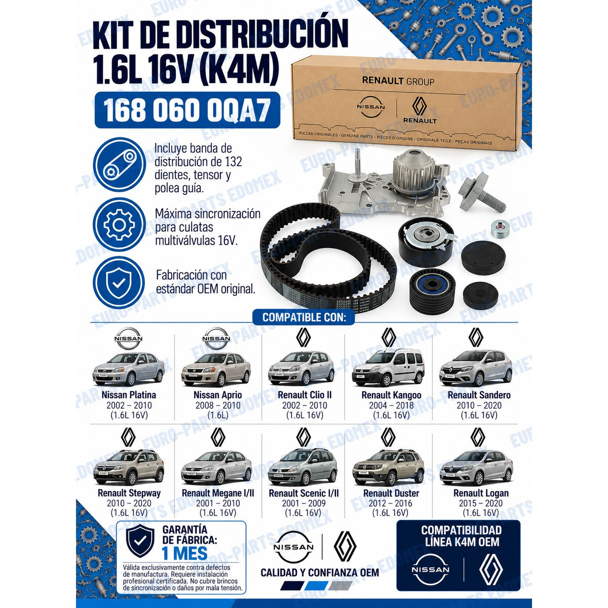 Kit Distribución Platina Clio 1.6 16v 16806-00qa7 - Platina Clio Kangoo Sandero
