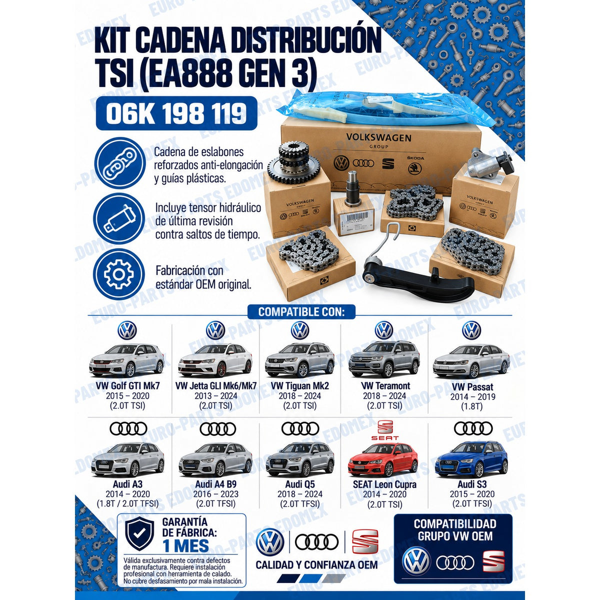 Kit Distribución Cadena Turbo 1.8 2.0 Tsi 06k198119 - Golf