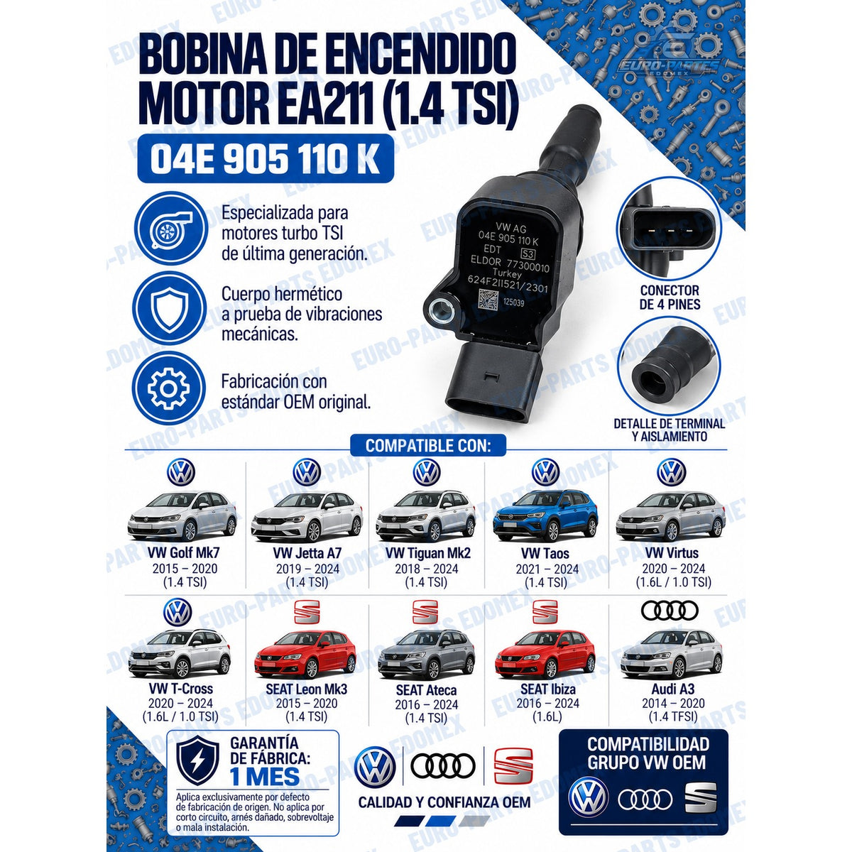 Bobina Encendido Tsi 1.4 04e905110k - Golf Jetta A7
