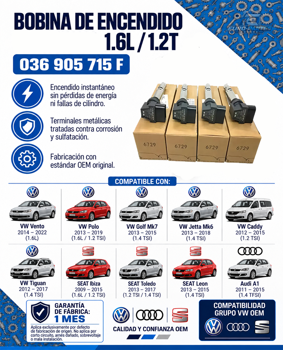 4/pcs Bobinas Encendido Vento Polo 1.6 1.2t 036905715f - Vento Polo Ibiza Toledo