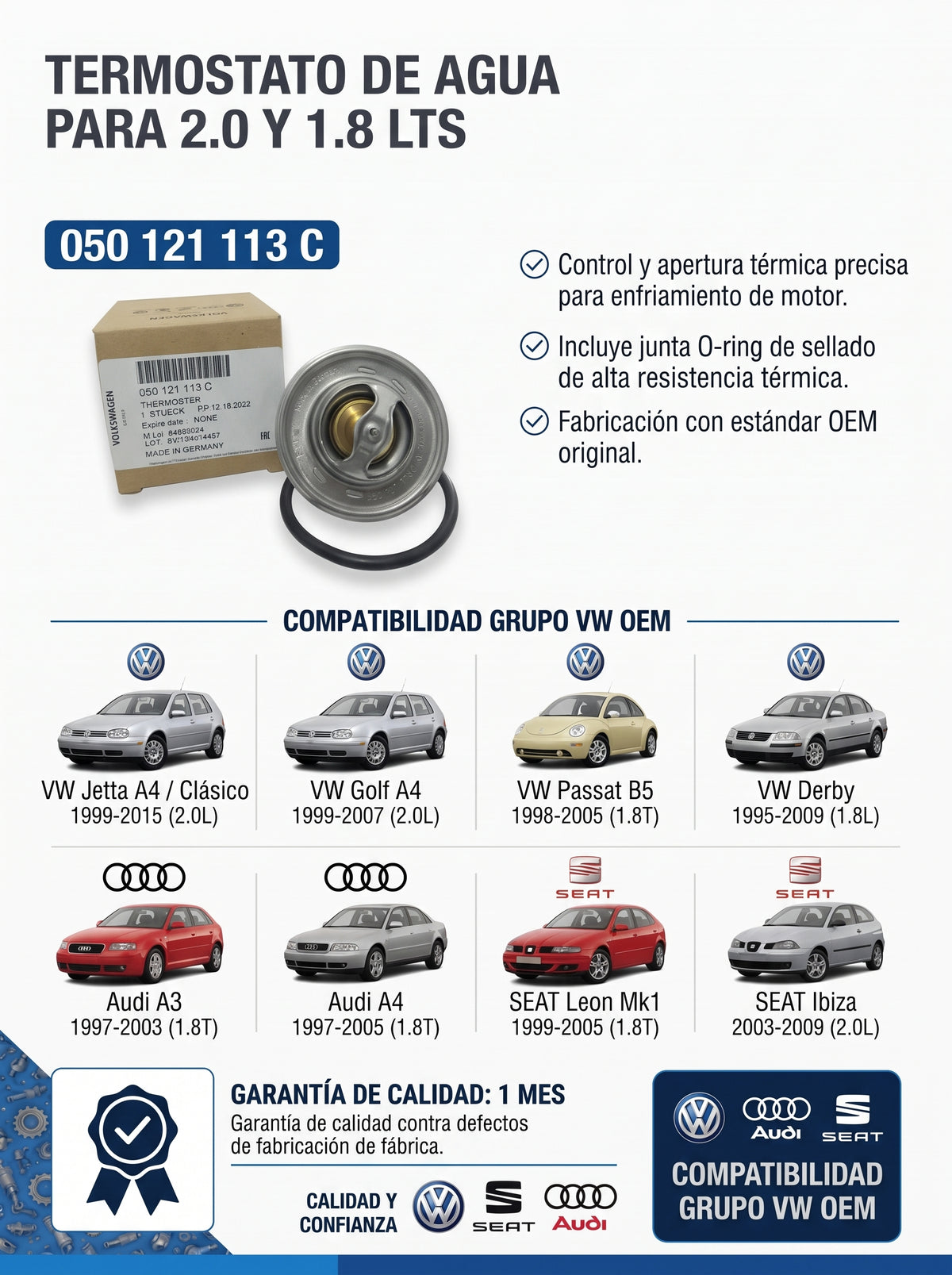 Termostato Agua A4 050121113c - Jetta Golf Clásico Beetle