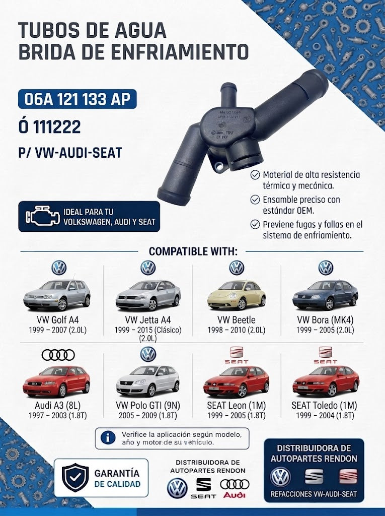 Toma Agua A4 06a121133ap - Jetta Golf Clásico