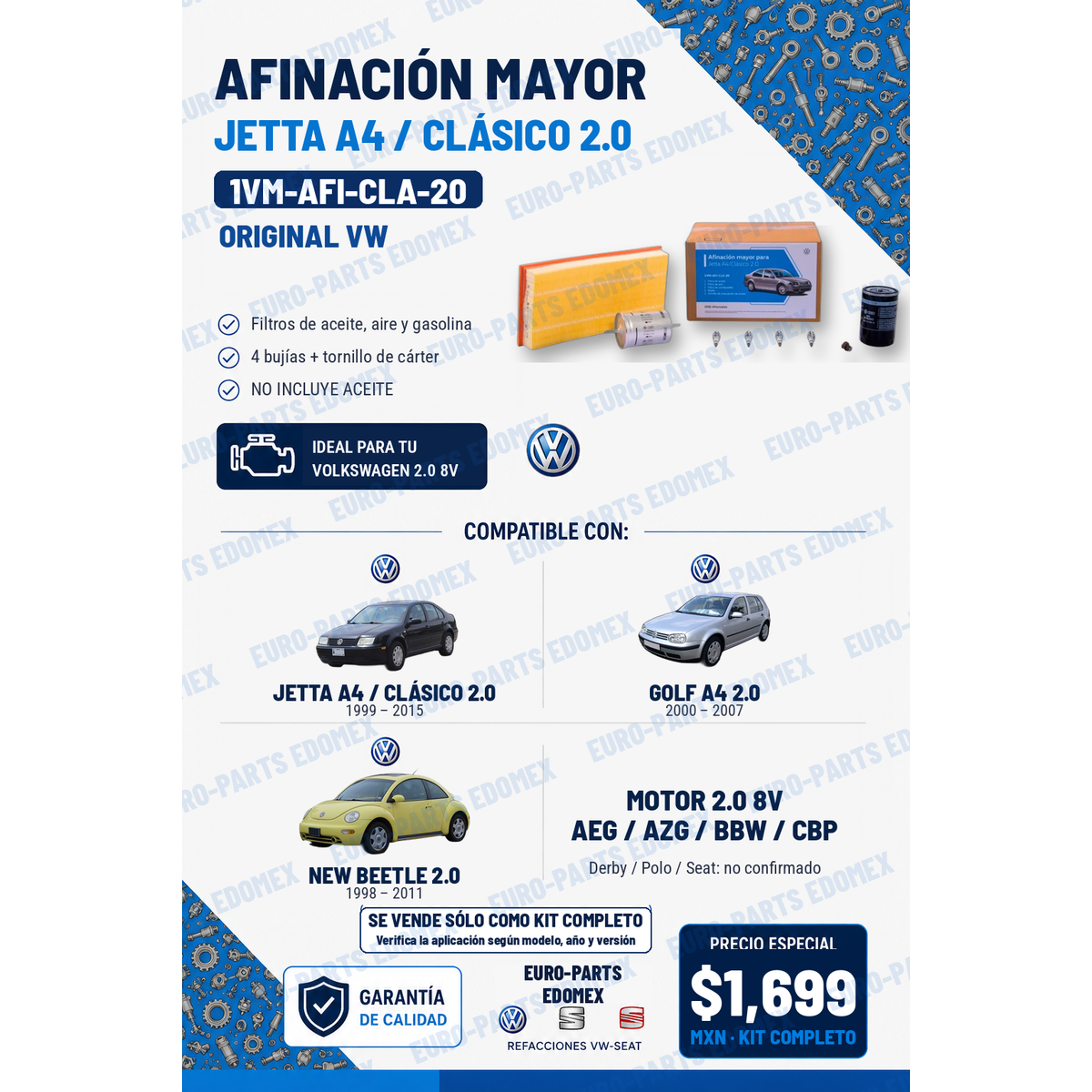 Afinación Mayor Jetta A4 Clásico 1VM-AFI-CLA-20 compatibilidad