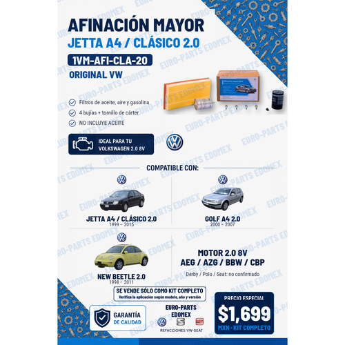 Afinación Mayor Jetta A4 Clásico 1VM-AFI-CLA-20 compatibilidad