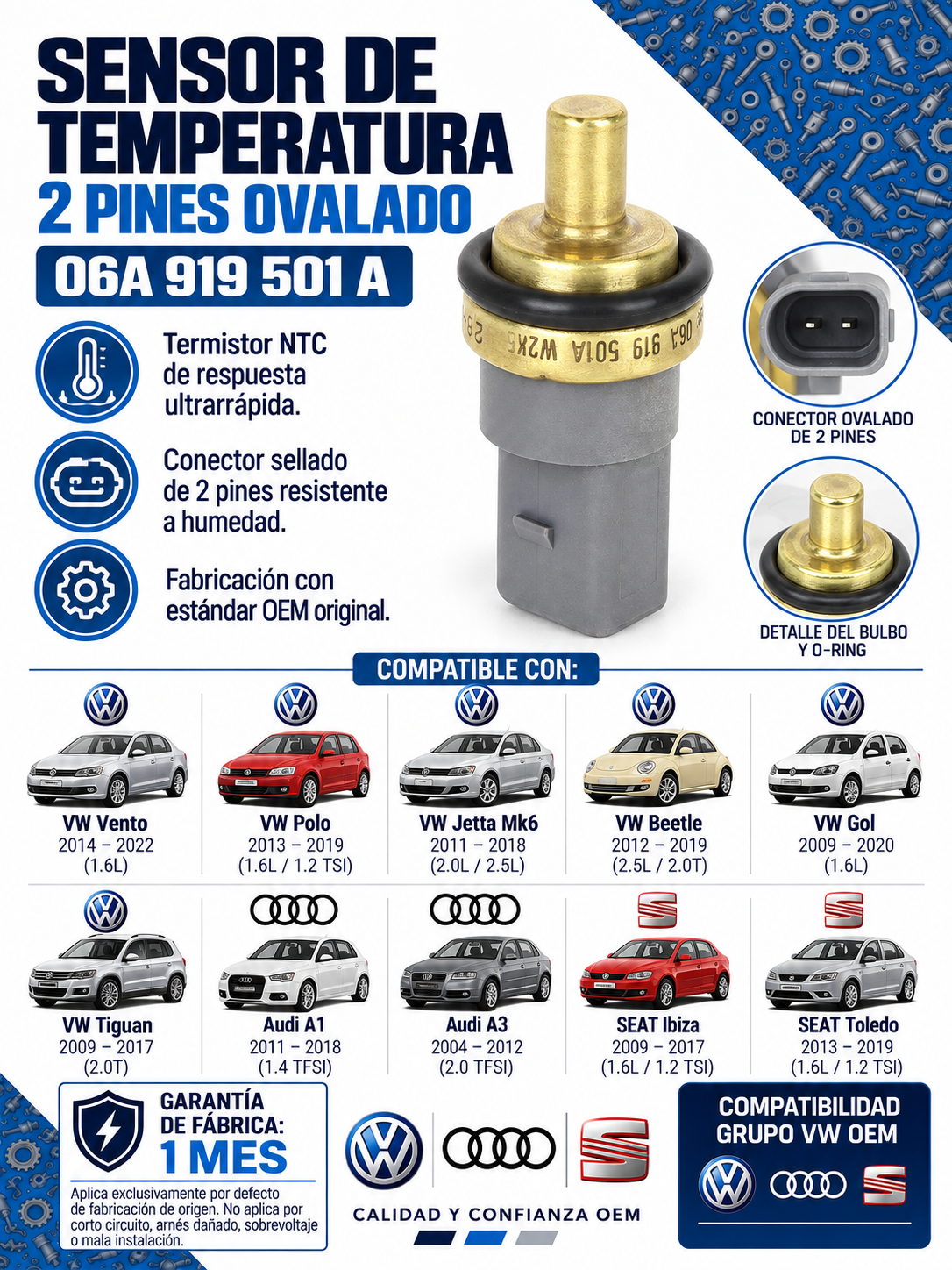 Bulbo Sensor Temperatura Polo Lupo 06a919501a - Vento Polo