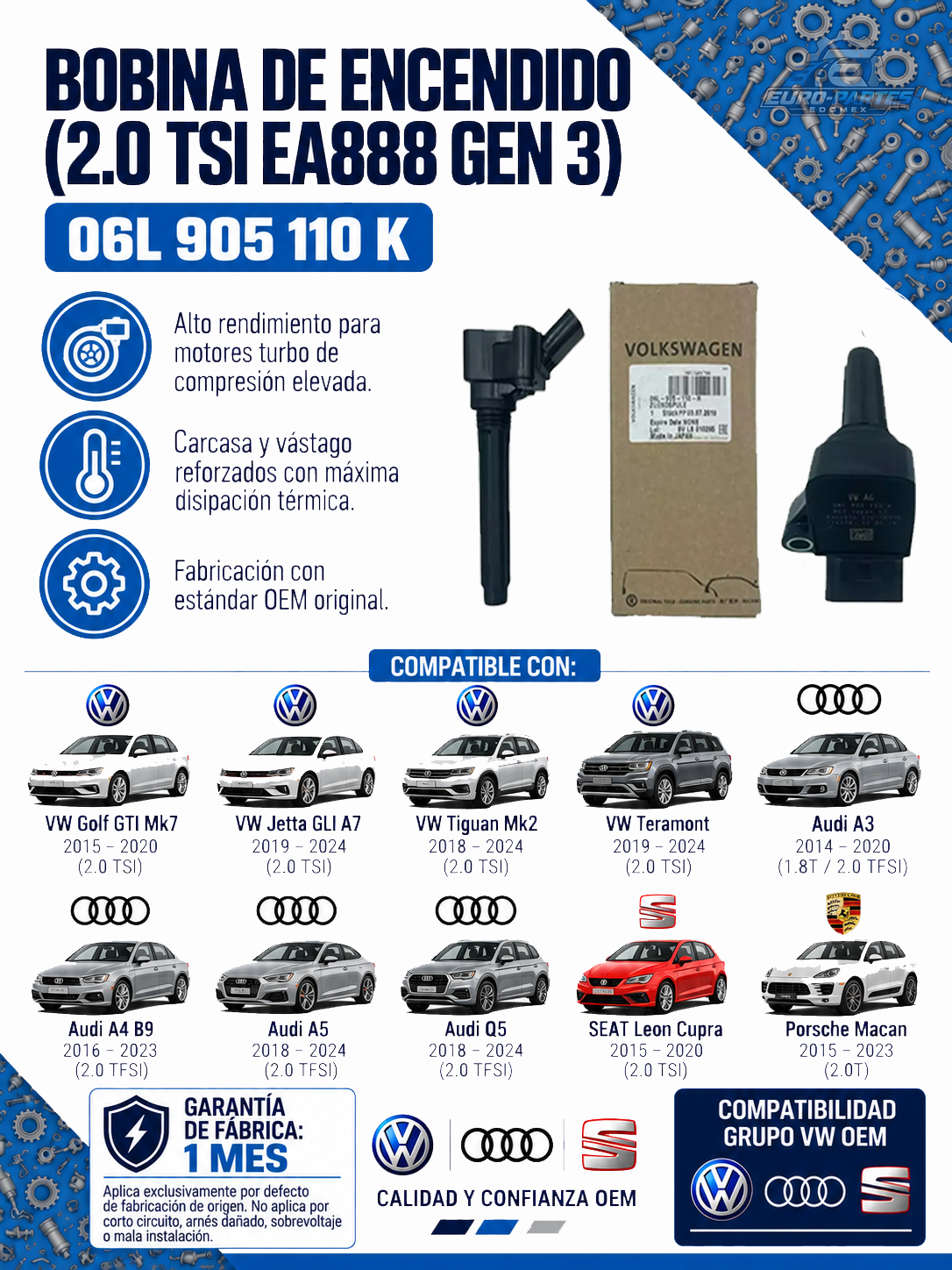 Bobina Encendido Tsi 2.0 Gen 3 06l905110k - Golf Gti R